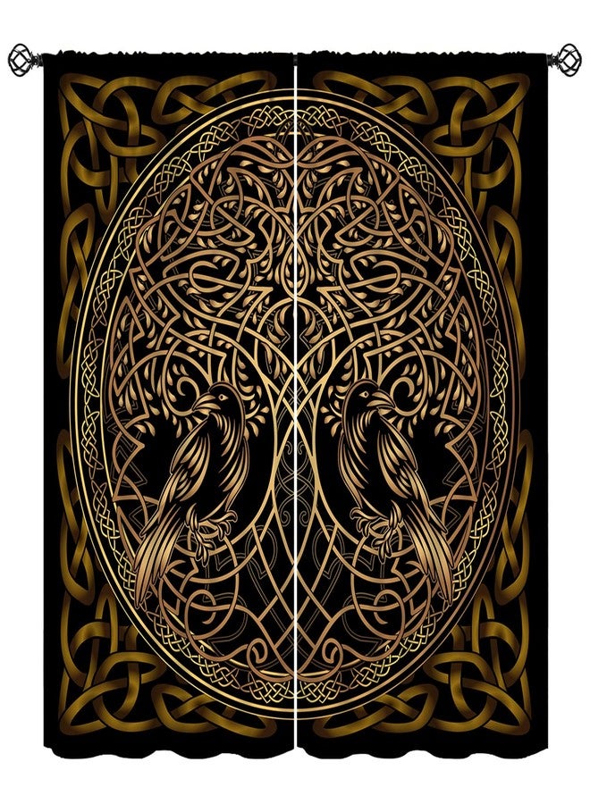 KANEPE Viking Curtains, Black Gold Tree of Life Crow Totem Window Treatments, Rod Pocket Thermal Insulated Drapes 2 Panel Sets for Bedroom Living Room Kitchen, 42" W x 45" L【Decor】 - Image 1